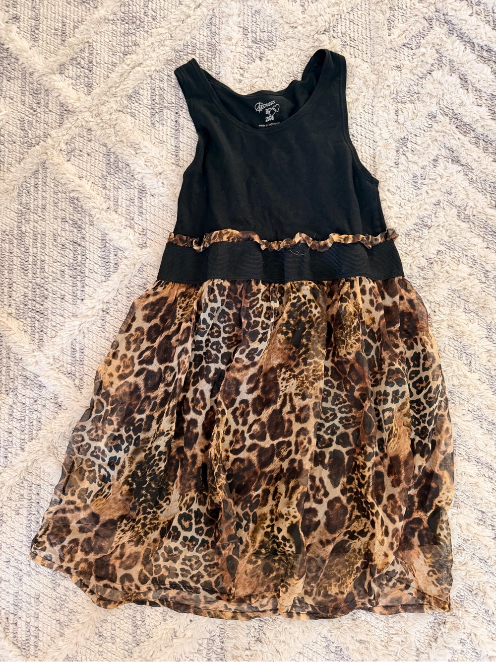 Girls Black Tank Dress with Leopard Print Skirt